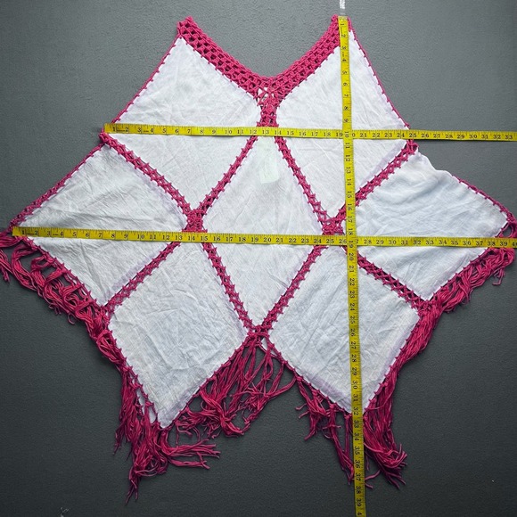 Boho Women Crochet Fringe Handkerchief Top White Pink One Size Festival - Picture 4 of 10